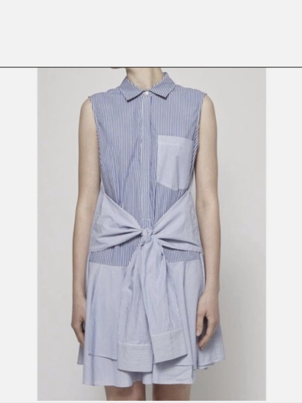 Derek Lam Blue and White Striped Sleeveless Shirt Midi Dress